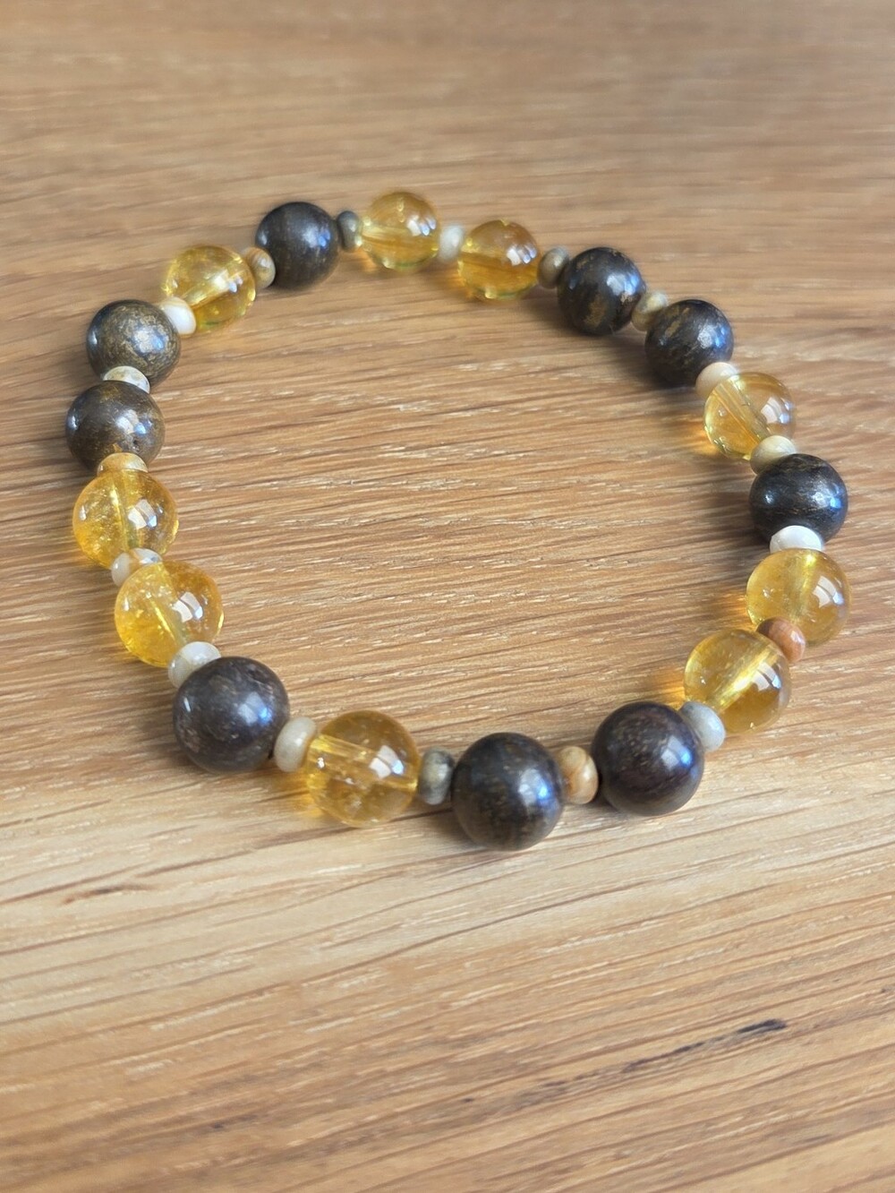 Bronzite & Citrine Beaded Stretch Bracelet | Handmade